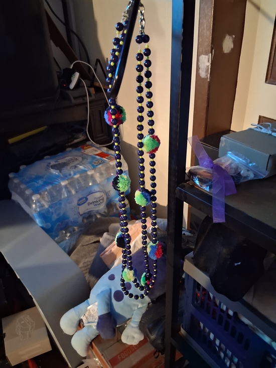 Source Unknown Jewelry - Source Unknown Navy Blue Beaded Necklace with Multicolor Pom-Poms
